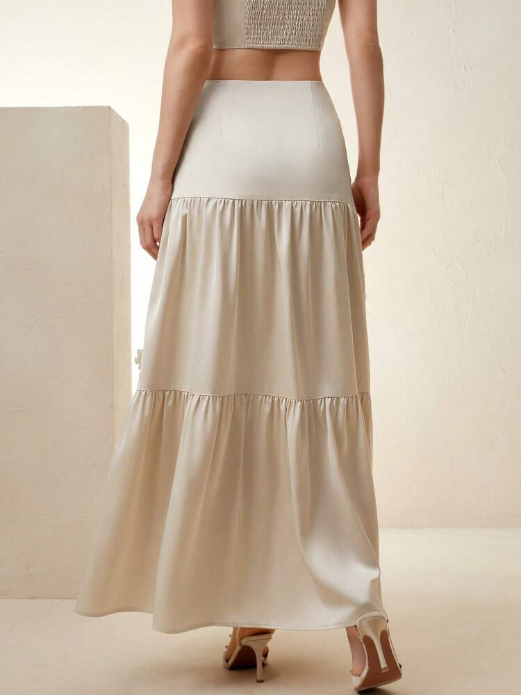 Handmade Floral Maxi High-Low Pleated Skirt For Women