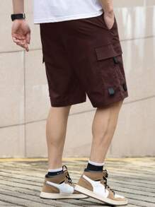 Manfinity Homme Men's Casual Drawstring Waist Pocket Casual Loose Cargo Shorts - Burgundy - View 2