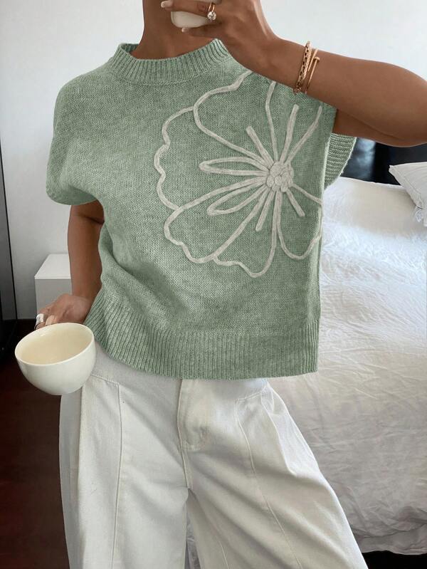 Siren Gaze Women Knitted Short Sleeve Crew Neck Minimalist & Stylish Top