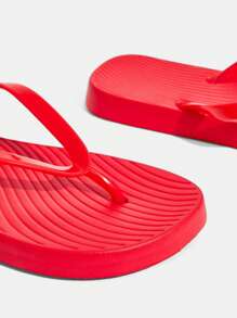 女士夏季沙滩纯色人字拖凉鞋 - 紅色 - 查看 6