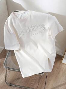 SHEIN EZwear Áo thun cổ tròn tay ngắn in hình khẩu hiệu tiếng Anh 3D cỡ lớn, rộng rãi, thường ngày dành cho phụ nữ ngoại cỡ - trắng - Xem 5