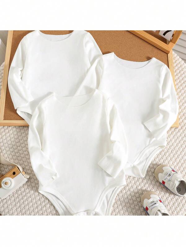 Loomiva Set de 3 piezas de body de manga larga de color bliso liso para bebé recién nacido niño/niña, traje de body básico adecuado para la temporada de otoño e invierno