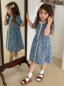 Hapijoa 女童圆领印花中长连衣裙，适合夏季度假和复活节穿着 - 彩色 - 查看 1