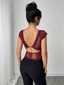 Firerie Women's Elegant Romantic Sexy Lace Jumpsuit, Suitable For Party, Beach Holiday, Back To School, Romantic Date, Wedding Season, Birthday, Easter, Spring/Summer - Black - View 2