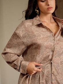 Anewsta Nueva camisa casual de mujer con estampado de flores de anacardo en contraste de color