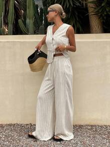 Livesso 2 Pieces Urban Style Women Summer New Outfit Linen,Back To School Clothes Lounge Sets For Women - Beige - View 5