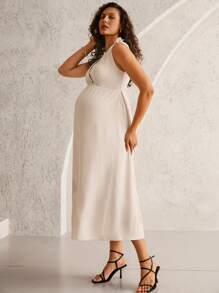 MaterniWear Khaki V-Neck Open Front Sleeveless Casual Work/Office Maternity Dress  Old Money Style Women  Business Casual Woman
