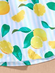 Men's Fresh Lemon Print Woven Fabric Casual Beach Shorts, Summer, Hawaiian