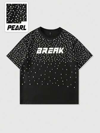 Street Life T-shirt a maniche corte aderente con decorazione a perle 3D, stile corto