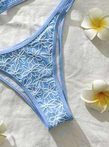 Swim Mod Women Jacquard Fabric Spaghetti Strap High Cut Sexy Bikini Set, Summer