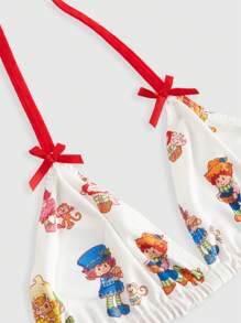 Strawberry Shortcake | ROMWE 可爱草莓卡通蝴蝶结无钢圈女士内衣文胸和内裤套装 - 彩色 - 查看 3