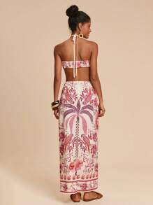 Travachic Rochie lungă cu imprimeu complet și talie goală pentru femei - Roz - Vizualizare 4