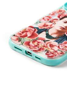 Frida Kahlo X SHEIN Funda de teléfono móvil con gráfico de figura, transparente en azul verdoso, duradera y de moda, compatible con iPhone