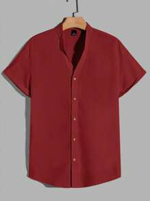 Manfinity VCAY Hombres Camisa unicolor con botón delantero