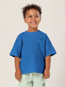 SUMWON Kids Waffle Texture T-Shirt Short Sleeve Crew Neck Casual Breathable Summer Pocket Front Shirt School Play