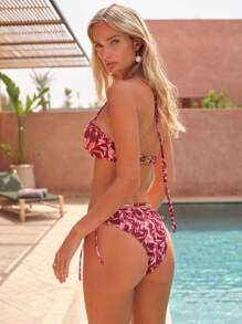 Maija 2pcs/Set Women Summer Floral Print Spaghetti Strap Bikini Set - Red - View 5