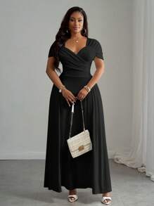 Veslaya Vestido blanco largo y elegante con ajuste para tallas grandes, apto para primavera/verano - Negro - Ver 5