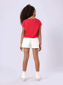 SUMWON Conjunto informal de verano para preadolescentes de edición limitada mundial de Kansas City, que incluye top corto y shorts de tiro bajo, con calcetines blancos con volantes