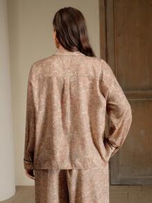 Anewsta Nueva camisa casual de mujer con estampado de flores de anacardo en contraste de color