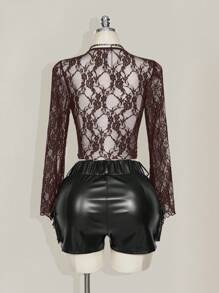 SHEIN ICON Plus Size Lace Bell Sleeve Square Neck Tie Front Top