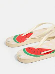 Grefit CUCCOO Watermelon Printed Flat Slippers, Suitable For Beach, Home, And Outdoor Wear - Apricot - View 5