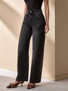 CLARA VERO RueChic 100% Baumwolle HIGH RISE WEITES BEIN SCHNITT MIT STICHDETAIL DAMEN JEANS - Grau - Übersicht 6