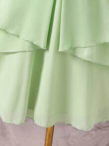 SHEIN Vestido de dama de honor para boda o fiesta, de unicolor con volantes en el dobladillo, para niñas - Verde - Ver 7