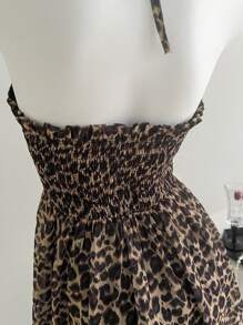 Chiquease Women's Leopard Print Split Hem Sexy Halter Neck Sleeveless Tank Top, Summer - Dark Green - View 6