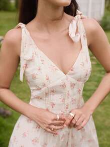 Modelyn Women's Ditsy Floral Tie Shoulder Strap Summer Holiday Dress - White - View 6