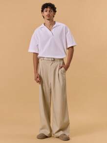 Musero Pantalón recto con pliegues con cinturón desmontable, diseño ideal para primavera y verano, vacaciones - Albaricoque - Ver 1