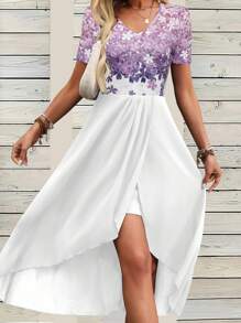 EMERY ROSE Vestido casual de mujer con estampado y patchwork para vacaciones