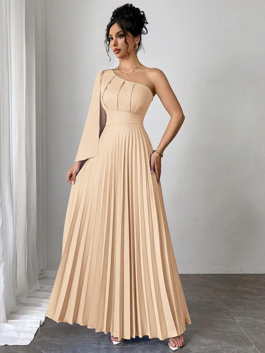 Firerie 全新百搭浅蓝色褶皱无袖连衣裙，适合女士度假装，度假装，太阳裙 - 駝色 - 查看 1