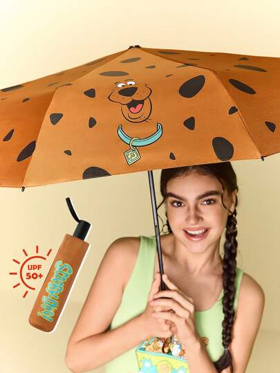 SCOOBY-DOO X SHEIN 1pc Cute Cartoon Pattern Printed Automatic Opening And Closing Umbrella, Comes With Sunscreen Function, Suitable For School, Work, Outings, And Daily Use, Suitable For College Students, High School Students, And Women