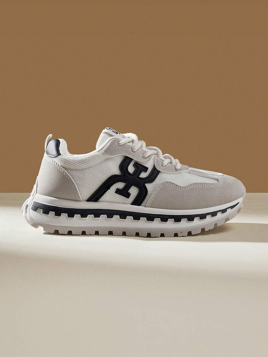 CUCCOO EASI Women's Fashionable Light Gray Platform Round Toe Casual Sneakers - White - View 1