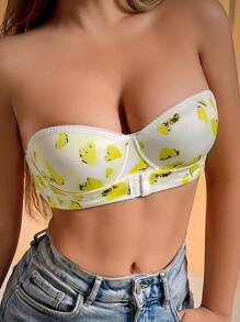 Popular Print Lace Patchwork Strapless Front-Closure Bra