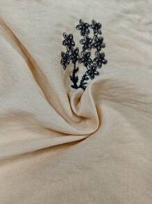 Roylia Women Linen Embroidered Frill Trim Camisole Top - Apricot - View 8