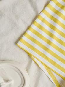 SHEIN Unity 黄白条纹低腰超短裤，超弹，柔软舒适，适合度假、沙滩、优雅可爱、休闲、居家、运动、日常出游、百搭，适合夏季女性 - 黃色 - 查看 4