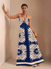 Zivah Đầm Maxi hở lưng cao không tay cổ chữ V sâu cho nữ, rộng rãi, có dây rút, thích hợp cho mùa hè, màu xanh lam và màu mơ - Nhiều màu - Xem 5