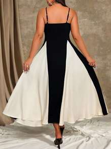 Roveilla 大码女式黑白拼色花卉图案无袖优雅长裙，适合春夏季长款女装舞会 - 黑與白 - 查看 2