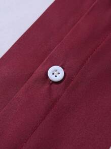 Manfinity Homme Men's Summer Striped Geometric Single-Breasted Casual/Office Short Sleeve Shirt - Burgundy - View 5