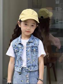 Young Girls Denim Two Pieces Outfits - Light Wash - View 8