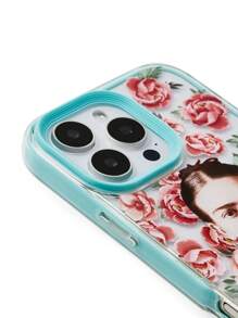 Frida Kahlo X SHEIN Funda de teléfono móvil con gráfico de figura, transparente en azul verdoso, duradera y de moda, compatible con iPhone