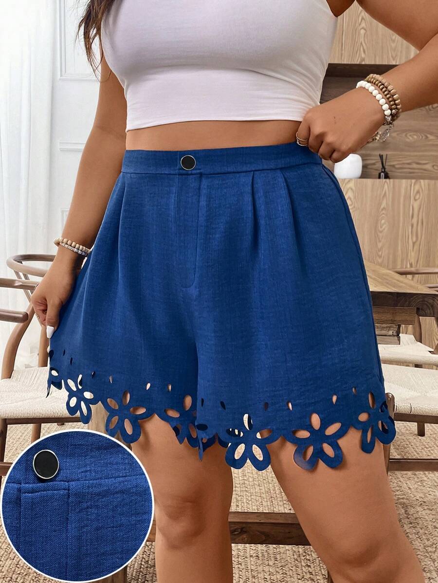 EMERY ROSE Quần short dáng rộng thiết kế khoét lỗ cỡ lớn dành cho nữ, thời trang đi làm mùa hè - Màu xanh lam - Xem 1
