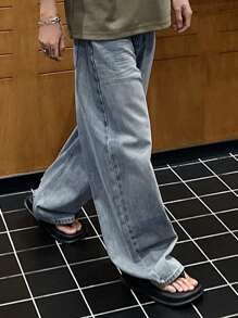 DAZY Jeans de hombre azul desgastado con pliegues, para primavera/verano