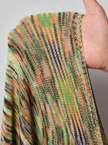 BamGleam Rochie maxi pulover pentru femei, cu guler înalt, Ombre multicolor, rochie tricotată casual geometrică, de lungime medie, mulată - Verde - Vizualizare 8