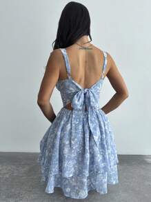 Firerie Women's Chiffon Floral Halter Back Lace-Up Sleeveless Mini Ruffled Holiday Dress, Summer Holiday Wear/Summer Outfits/Graduation Dress