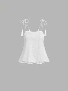 SHEIN MOD Women Crochet Embroidered Tie Strap Cami Top,Western Style,Going Out Top,Concert,Sexy,Rave Festival,Vacation,Country,Beach Vacation Wear - White - View 1