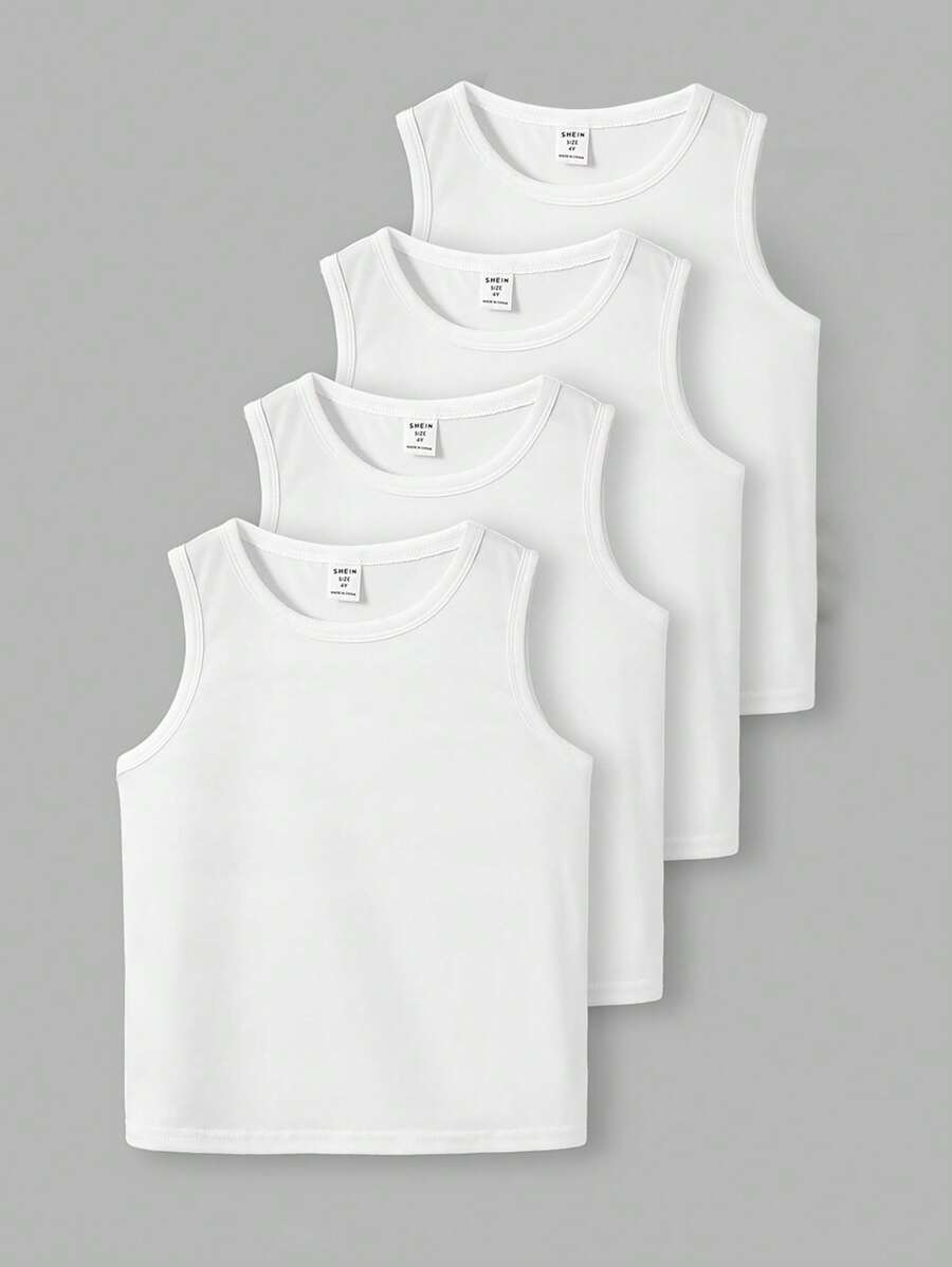 SHEIN 4 件装年轻男孩休闲简约舒适背心，适合春夏季