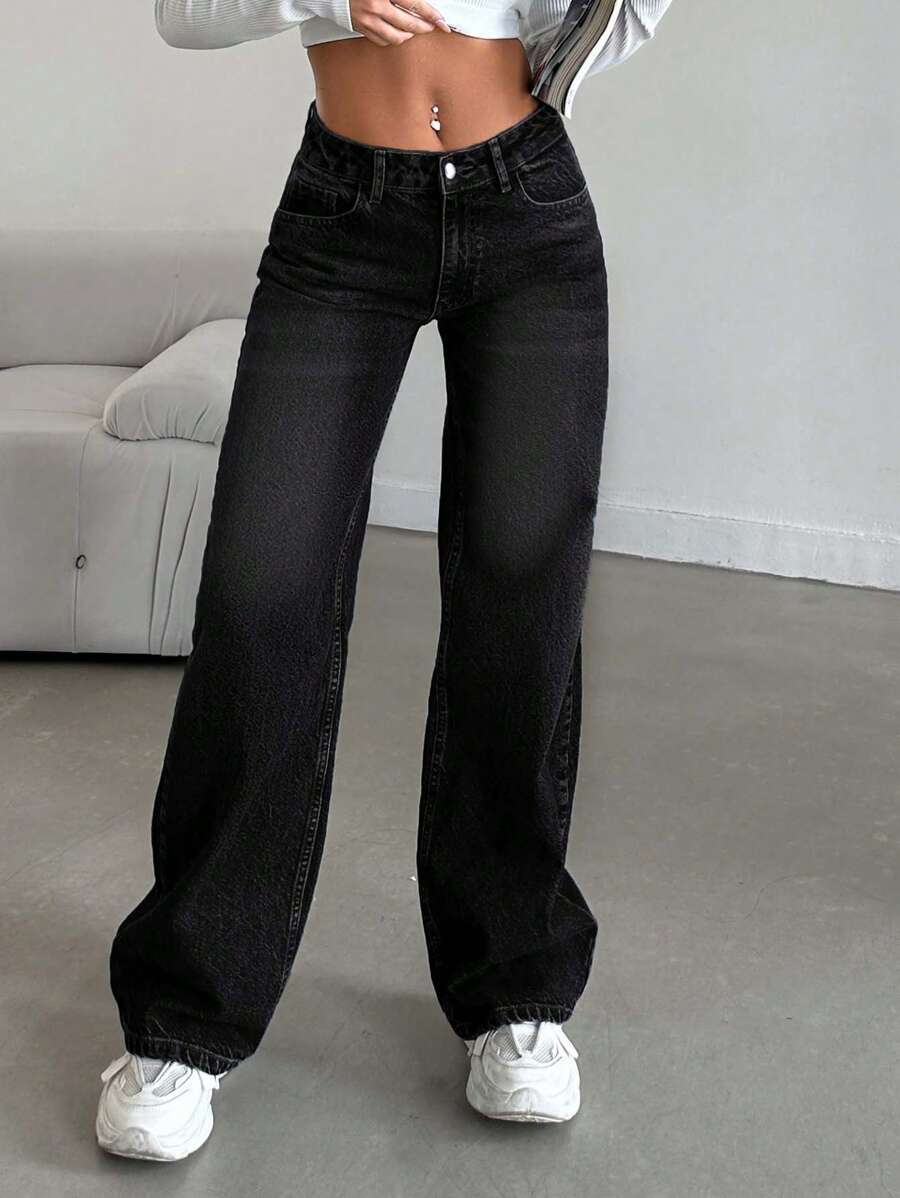 CasuGlow Casual Straight Leg Jeans - Black - View 1