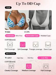 Swim DD+ Set de 2 piezas Bikini con top halter estampado y troncos de cintura baja para mujer - Multicolor - Ver 4